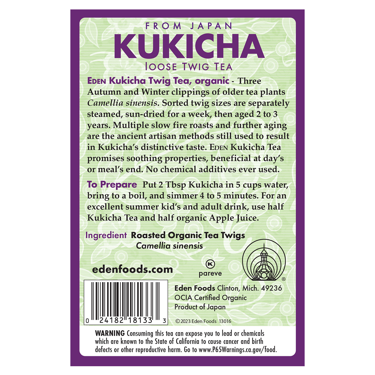 Kukicha Twig Tea organic, loose, 1.75 oz - Eden Foods