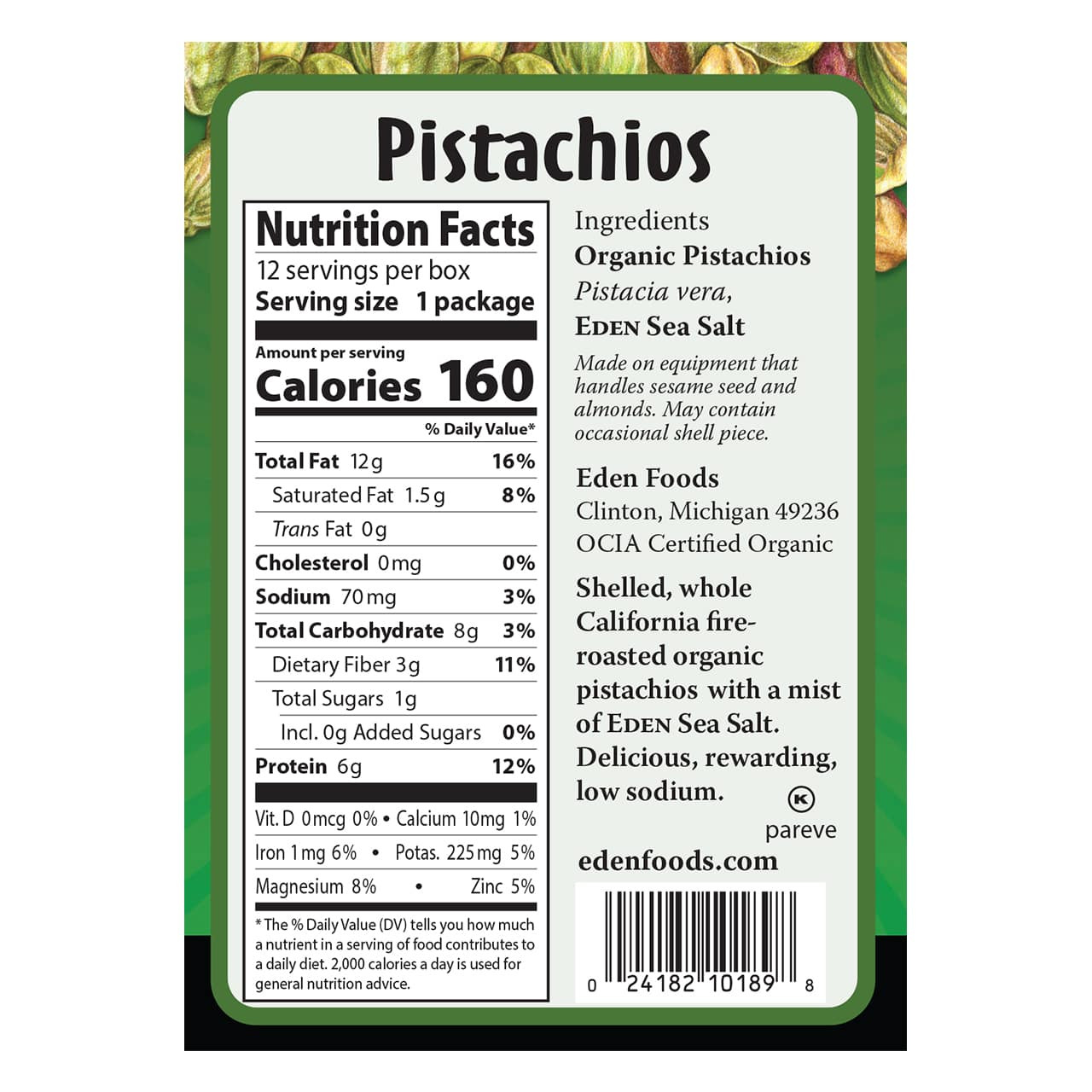 Pistachios Pocket Snacks, Organic - 12 pack
