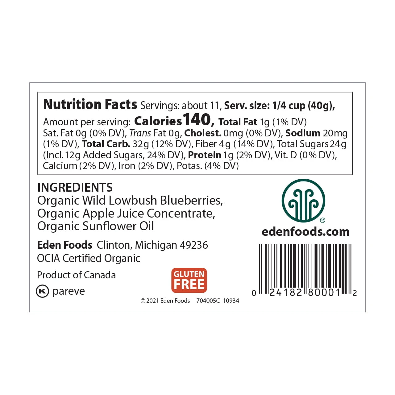 Dried Wild Blueberries, organic - 1 lb