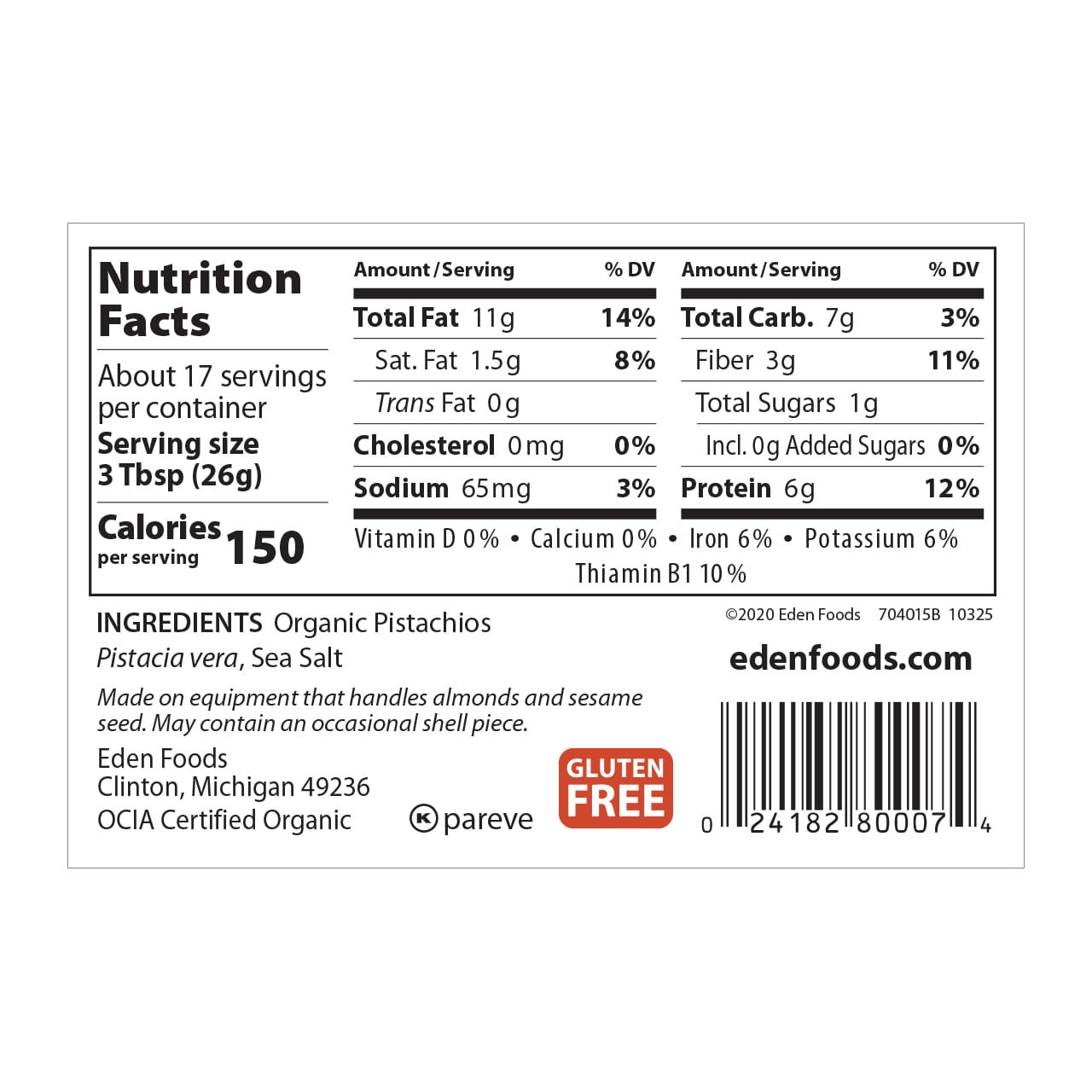 Pistachios, organic - 1 lb