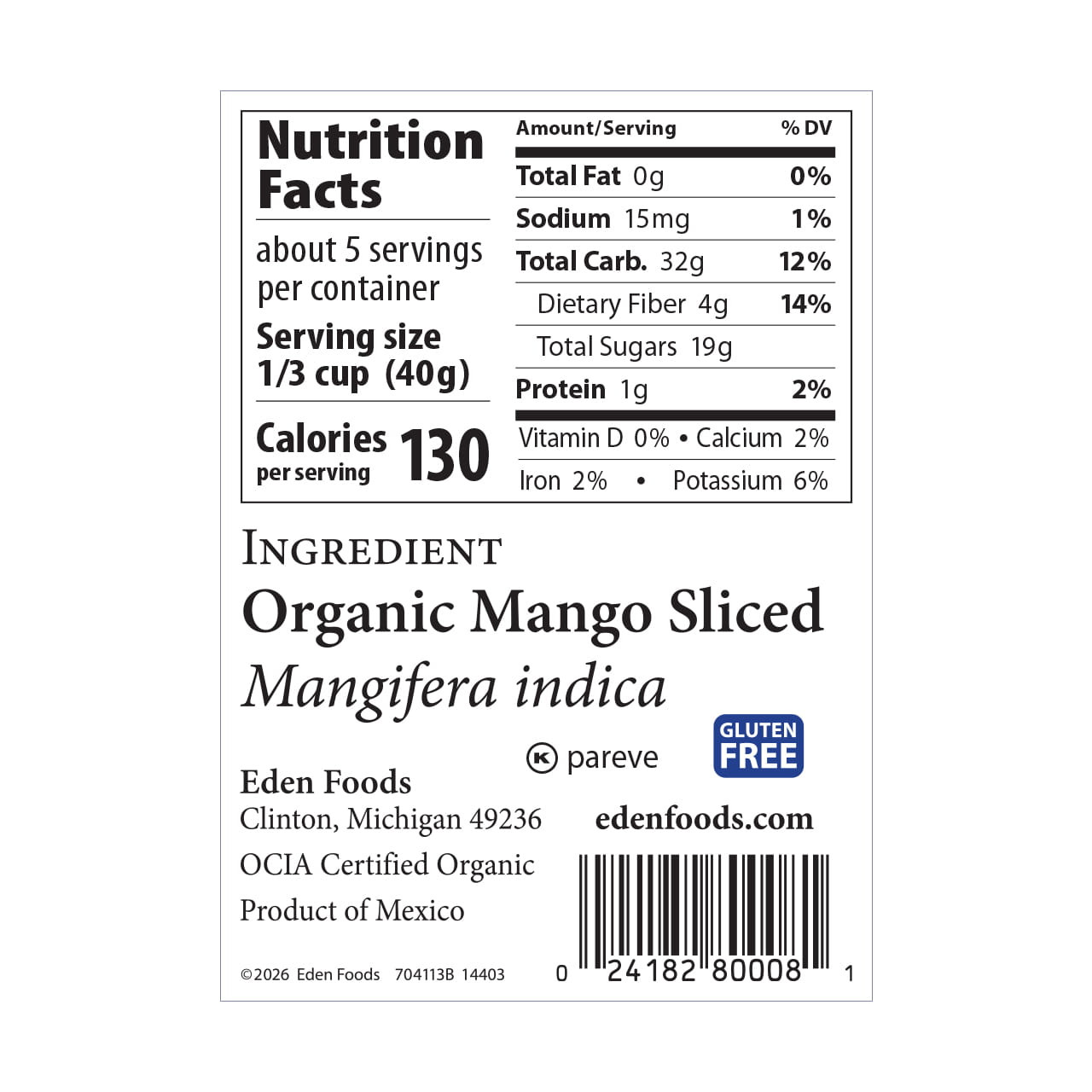Dried Mango Slices, organic - 7 oz