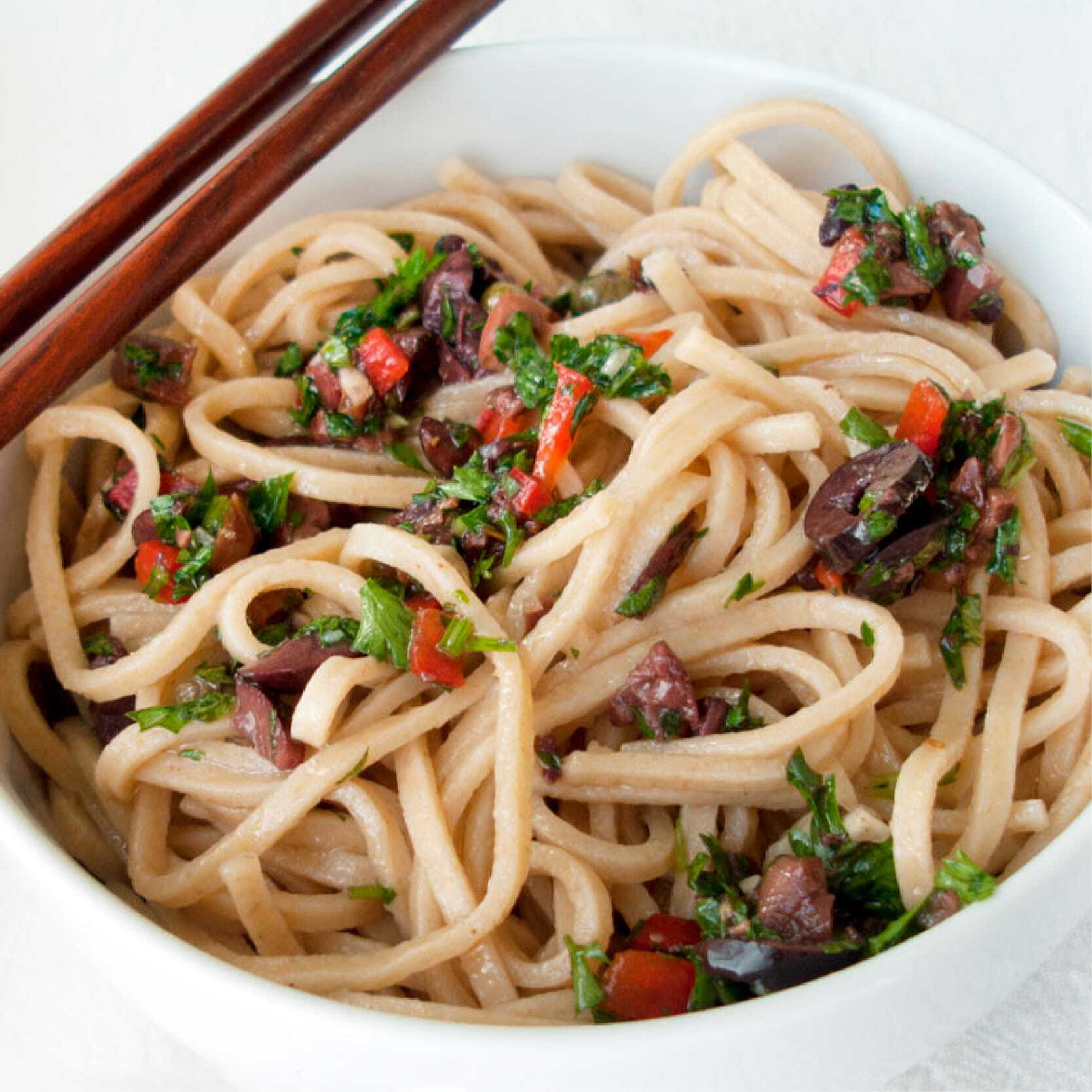 Food Focus - Udon with Olives and Fresh Herbs 
