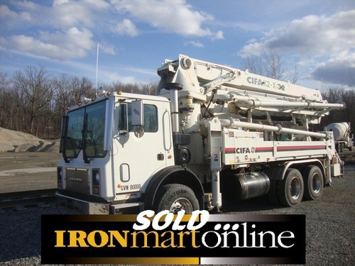 Mack MR 688S Concrete Pump Truck, used for sale.