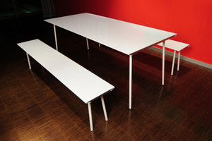 White Air Table with 2 Matching Benches White Air Table with 2 Matching Benches