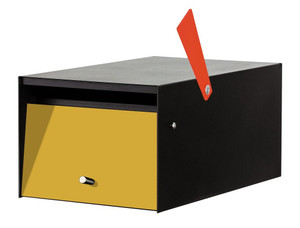 Rural Black Modern Mailbox in Yellow, no lock, with flag Rural Black Modern Mailbox in Yellow, no lock, with flag