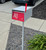 Red Urban Front Opening Zincalume Modern Mailbox with flag on a modern post Red Urban Front Opening Zincalume Modern Mailbox with flag on a modern post