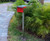 Red Urban Back Opening Stainless Steel Modern Mailbox with Flag on modern post Red Urban Back Opening Stainless Steel Modern Mailbox with Flag on modern post