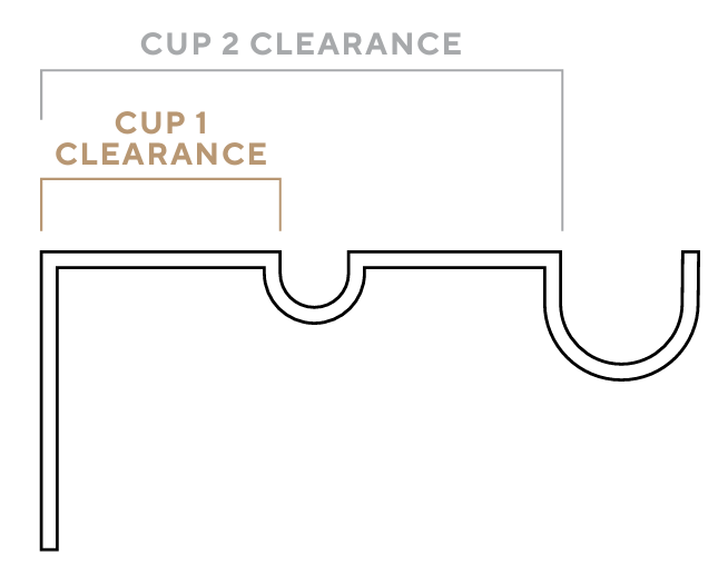 Diagram showing double curtain rod clearance spacing