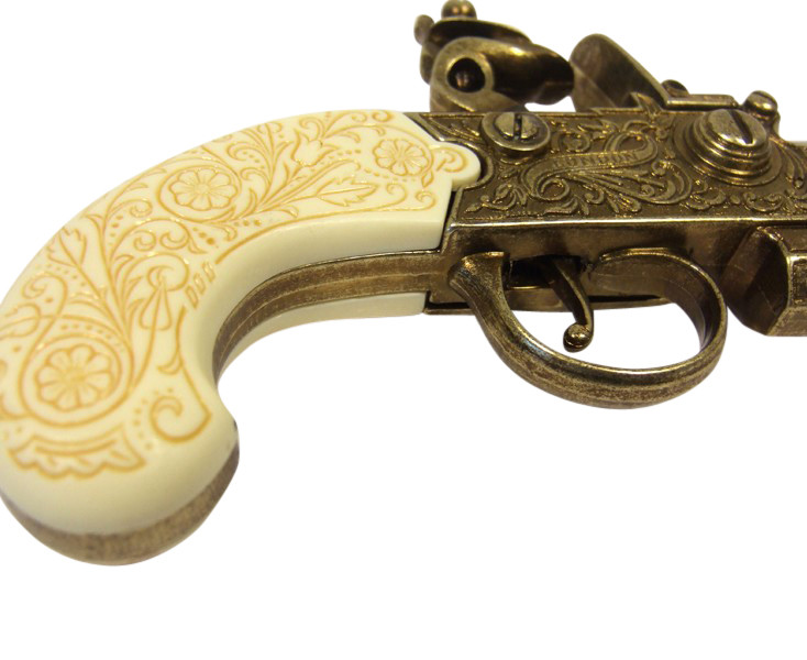 Replica Colonial Double Barrel Flintlock Gold & Ivory Finish Non-Firing ...