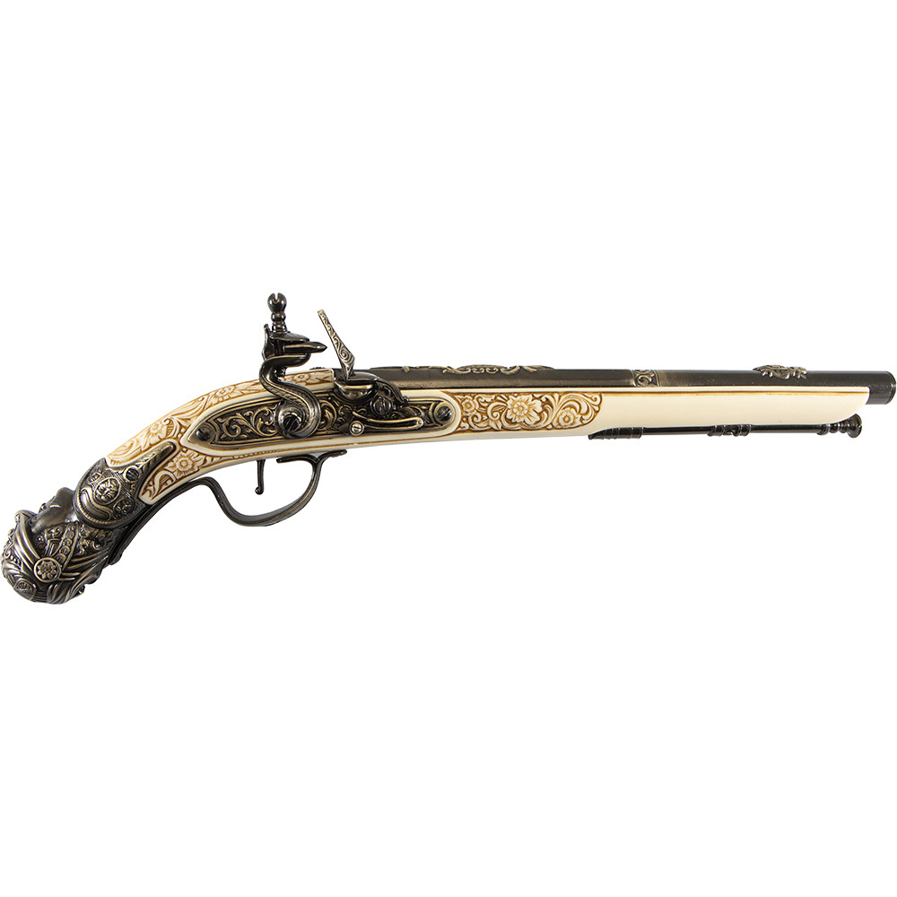 German Replica 17TH Century Flintlock Pistol Non-Firing Gun Ivory