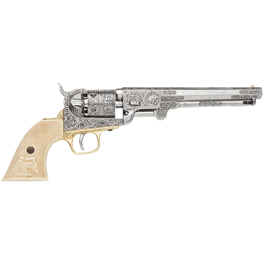 Civil War M1851 Replica Engraved Silver Navy Non-Firing Pistol