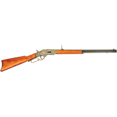 Model 1873 Lever Action Rifle Replica: Ornate Antique Silver Finish