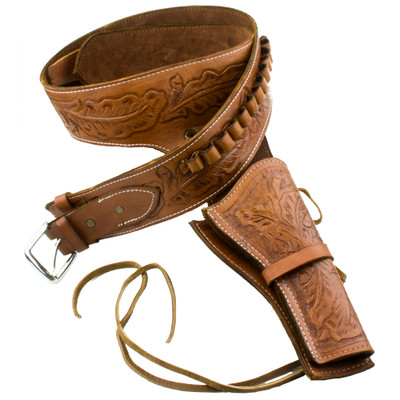 Deluxe Tooled Tan Leather Western Holster - M
