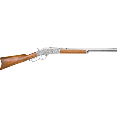 Old West M1873 Engraved Silver Trim Replica Rifle Non-Firing Gun