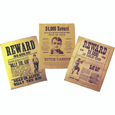 Replica Wanted Poster Set Billy the Kid, Butch Cassidy, Black Bart