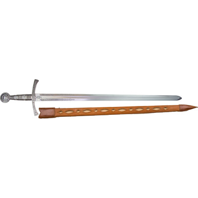 Denix 14th Century French Replica Sword with Cutaway Leather Scabbard