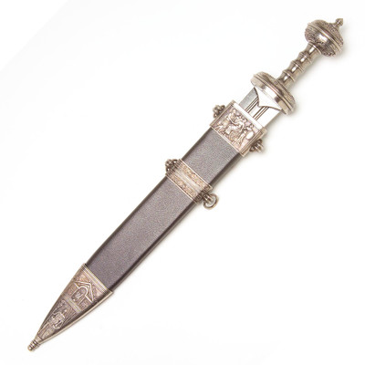 Replica Silver Trim Julius Caesar Sword with Black Scabbard