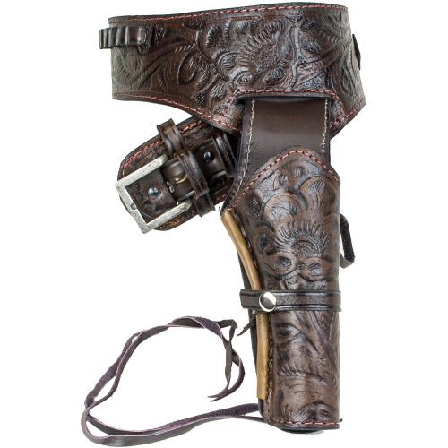 Deluxe Tooled Antiqued Fast Draw Western Holster Main Image Deluxe Tooled Antiqued Fast Draw Western Holster Main Image