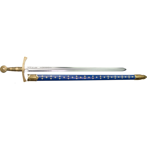 Denix 14th Century French Replica Sword with Blue Fleur De Lis Scabbard Main Image Denix 14th Century French Replica Sword with Blue Fleur De Lis Scabbard Main Image