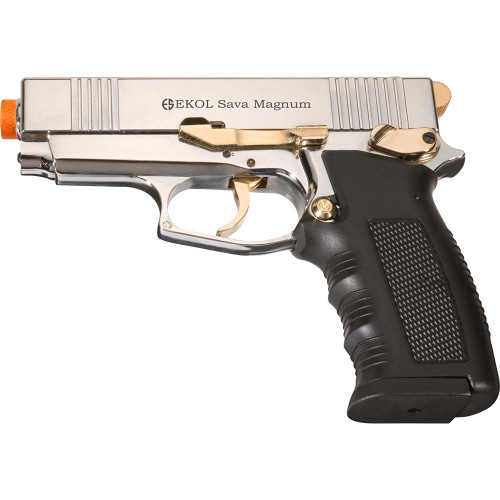 Sava Magnum 9mm Front Firing Blank Gun Semi Automatic - Chrome/Gold Main Image Sava Magnum 9mm Front Firing Blank Gun Semi Automatic - Chrome/Gold Main Image