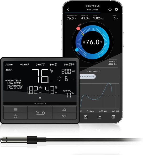 AC Infinity CONTROLLER 69 PRO, Independent Programs for Four Devices, Dynamic VPD, Temperature, Humidity, Scheduling, Cycles, Levels Control, Data App, Bluetooth + WiFi