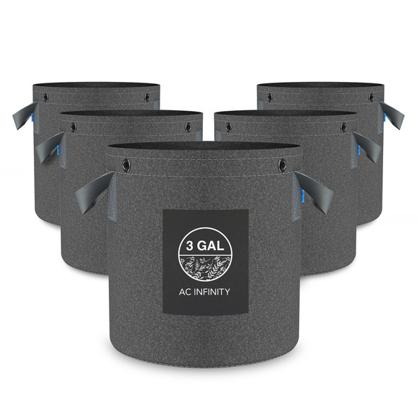 AC Infinity Heavy Duty Reusable Fabric Pots - 3 Gallon (5-PACK)