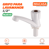 GRIFO PLÁSTICO PARA LAVAMANOS, PERILLA, BLANCO