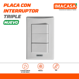 PLACA CON INTERRUPTOR TRIPLE, PLÁSTICO