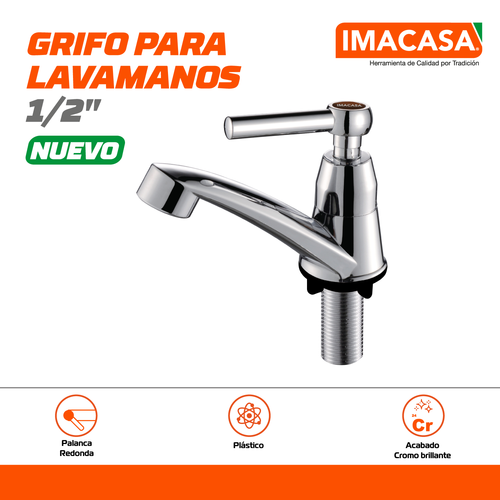 GRIFO PLÁSTICO PARA LAVAMANOS, PALANCA REDONDA, CROMADO
