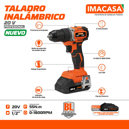 TALADRO INALÁMBRICO 1/2”, PROFESIONAL
