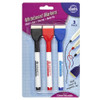 Marker Whiteboard 3pk Mixed Black Blue Red Ink w Erasers
