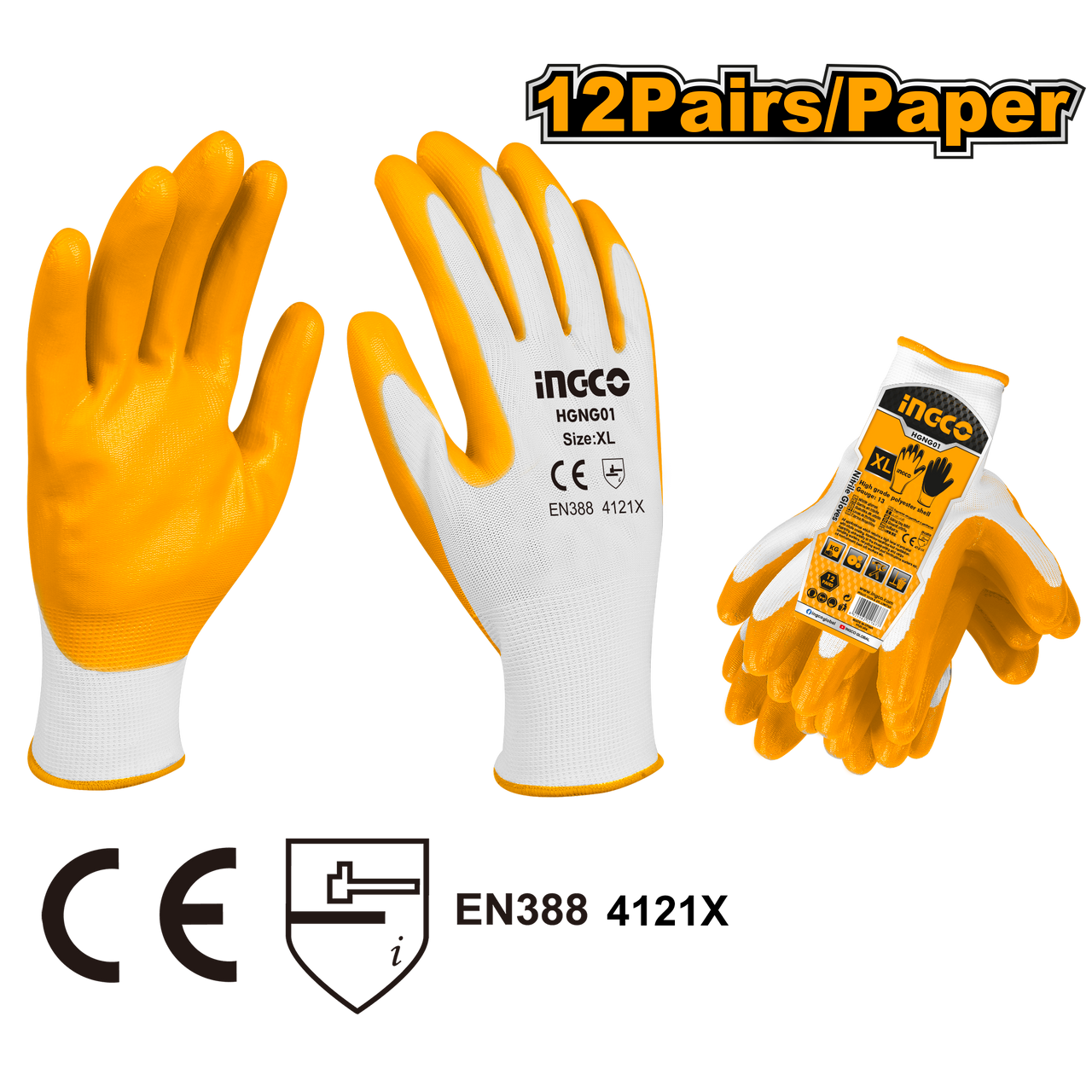 Ingco- 12prs Nitrile gloves XL