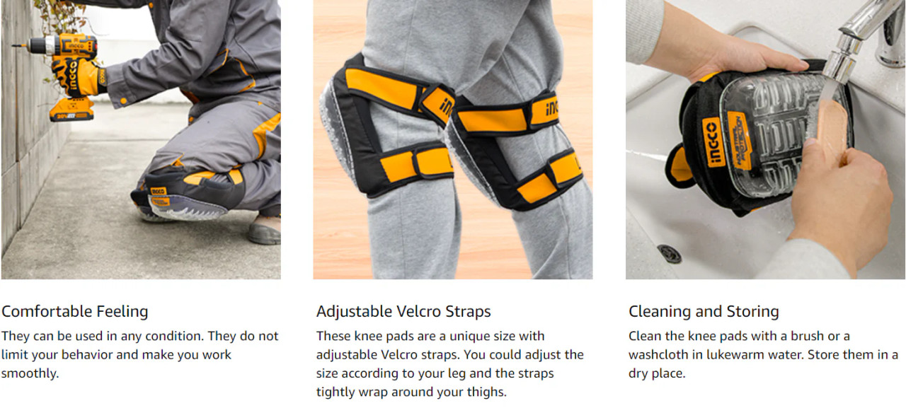 Ingco- Knee Pads 215x180MM Construction Professional Work Safety 1 Pair