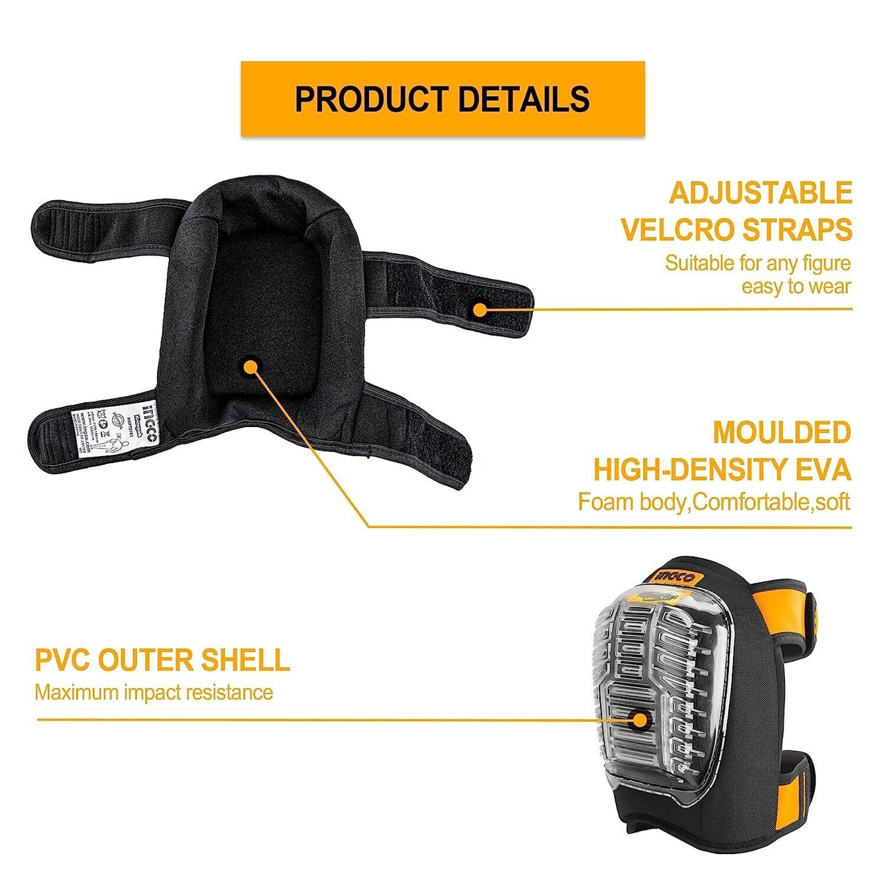 Ingco- Knee Pads 215x180MM Construction Professional Work Safety 1 Pair