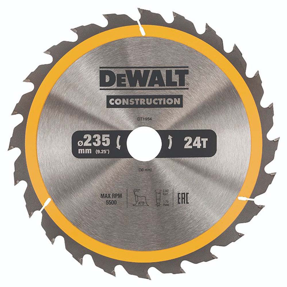 DEWALT Construction Circular Saw Blade 235mm x 24T (16/25/30mm) (DEWDT1954-QZ)