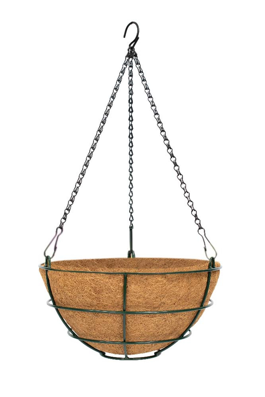 Beehive style hanging wire basket with moulded coco fibre liner