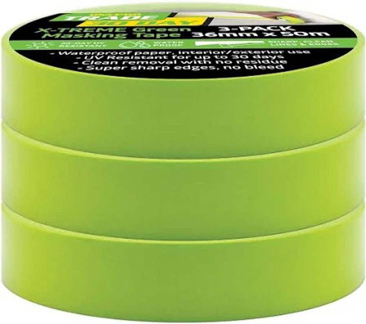 Uni-Pro Trade 30 Day X-TREME Green Masking Tape 36mm x 50m - 3 Pack