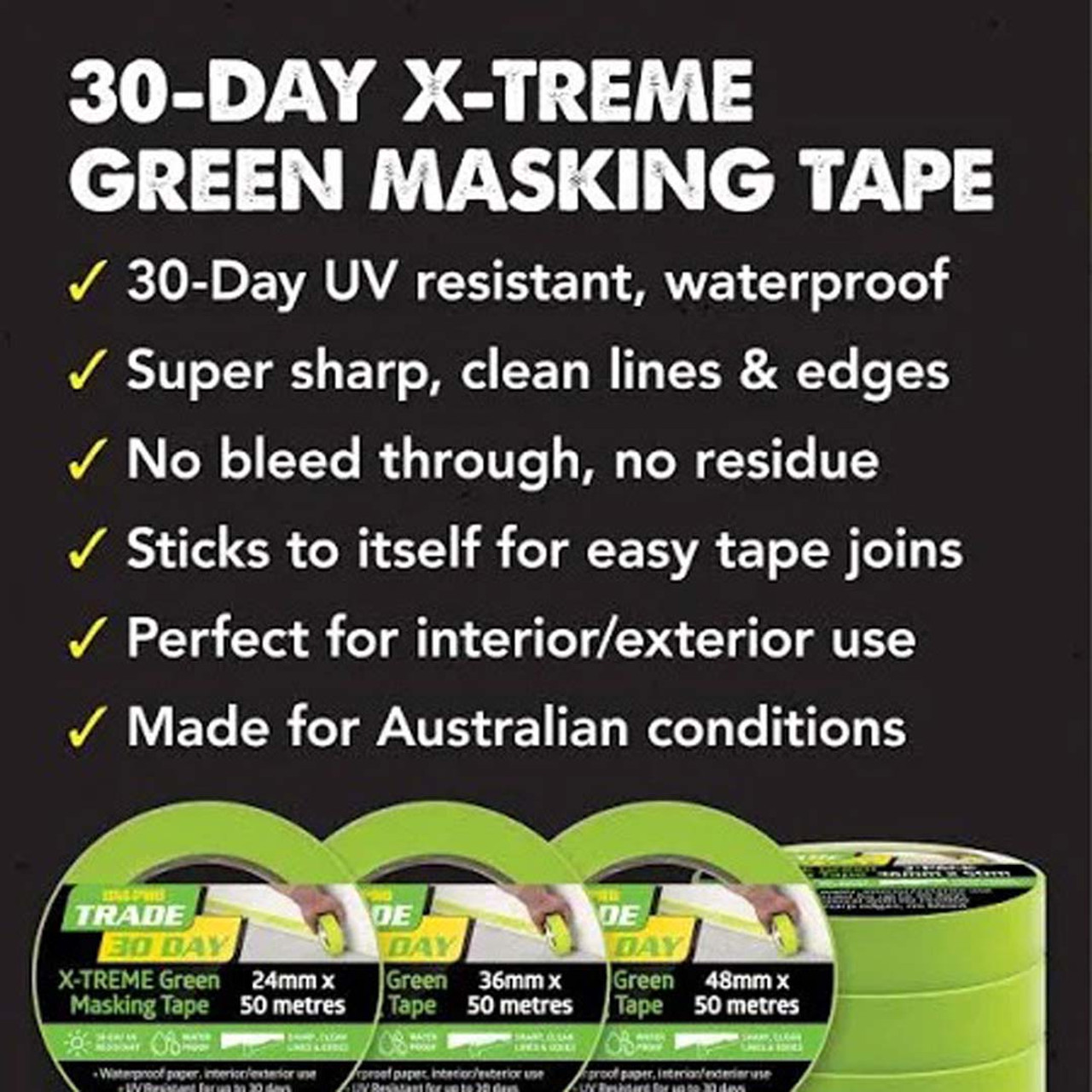 Uni-Pro Trade 30 Day X-TREME Green Masking Tape 36mm x 50m - 3 Pack