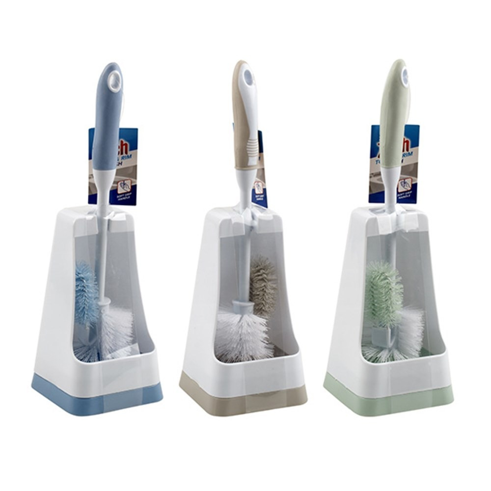 Toilet Brush w Rim Brush 3 Asstd Cols
