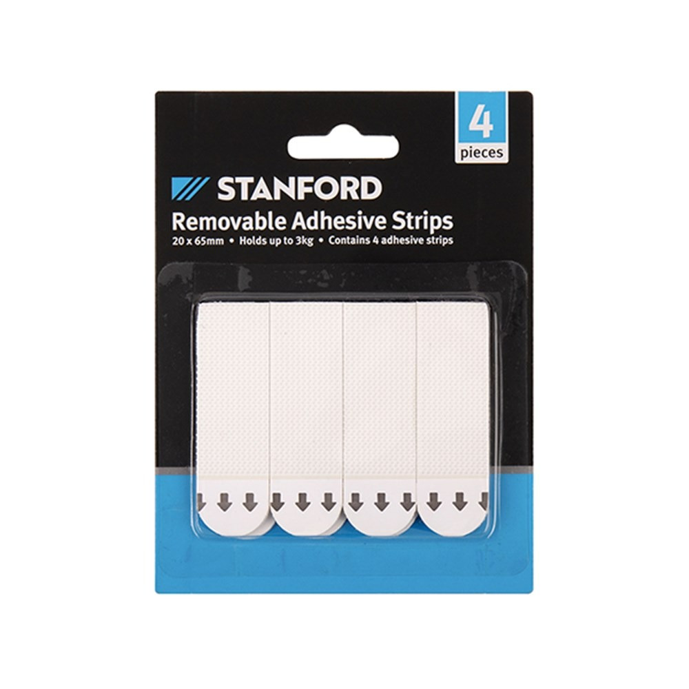 Hooks Removable Adhesive 4Pk Strips 20x65mm