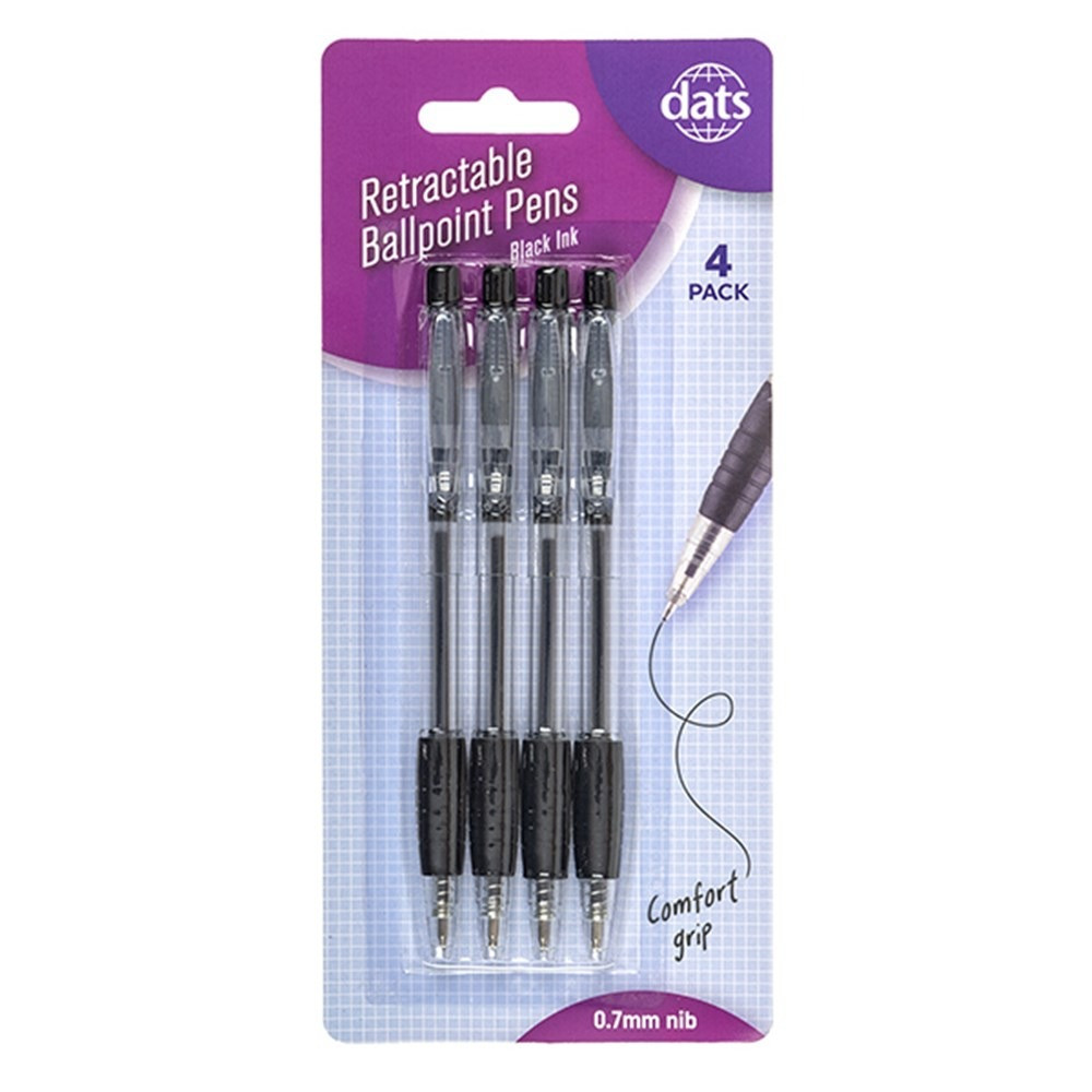 Pen Ballpoint Retractable 4pk Black Ink