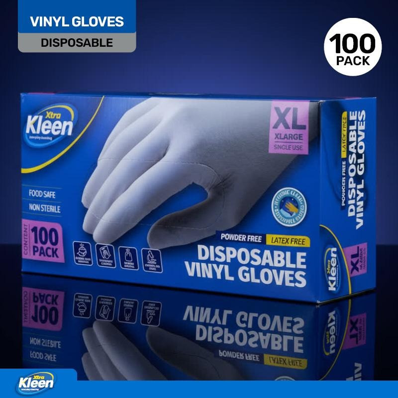 Xtra Kleen - Disposable Gloves Vinyl Clear/White 100pk