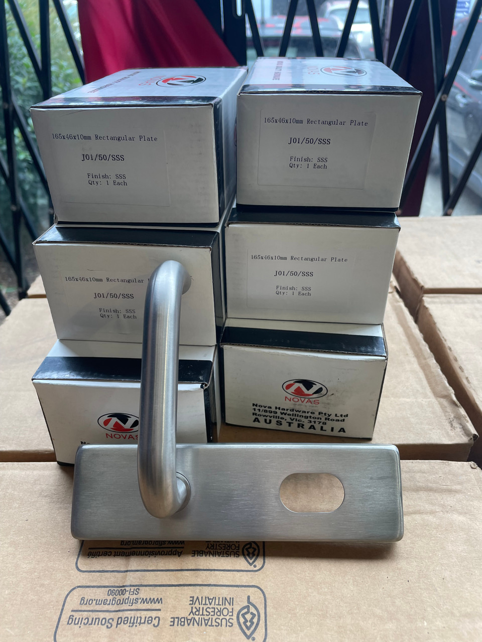 2 x Novas Door Lever Plate Satin Stainless Steel Concealed Cylinder