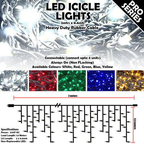 Pro Grade LED Icicle Lights Rubberized 2mtrs x 0.6mtr