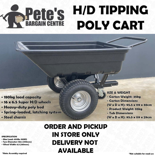 Tow Behind Wide Wheel Tipping Poly Cart (Trailer Suit Ride On Mower) 