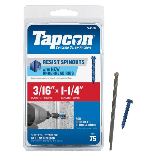 3/16 in. x 1-1/4 in. Hex-Washer-Head Concrete Anchors (75-Piece)