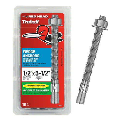 1/2 in. x 5-1/2 in. Hot-Dipped Galvanized Steel Hex-Nut-Head Indoor/Outdoor Concrete Wedge Anchors (10-Pack)