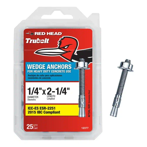1/4 in. x 2-1/4 in. Zinc-Plated Steel Hex Nut-Head Concrete Wedge Anchors (25-Pack)