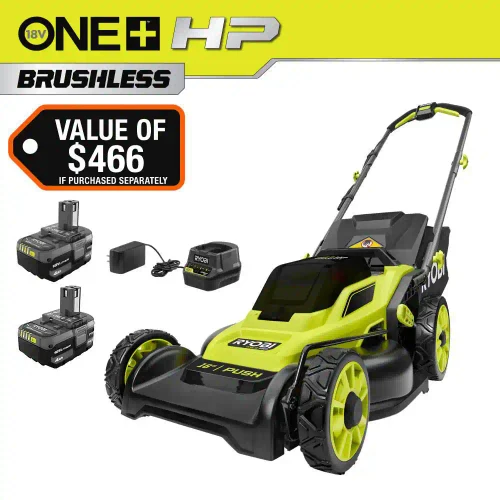 ONE+ HP 18V Brushless 16 in. Cordless Battery Walk Behind Push Lawn Mower with (2) 4.0 Ah Batteries and (1) Charger