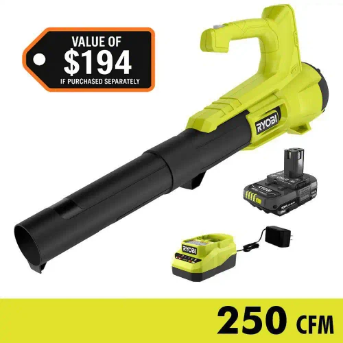 ONE+ 18V 90 MPH 250 CFM Cordless Battery Leaf Blower/Sweeper with 2.0 Ah Battery and Charger